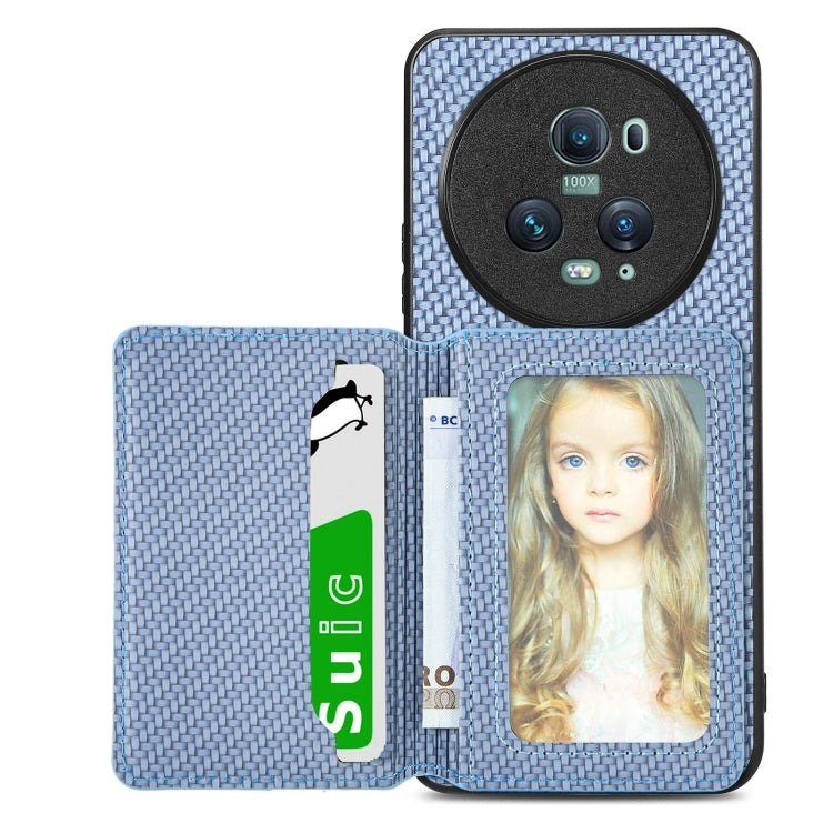 Carbon Fiber Magnetic Card Bag Phone Case – Magnetic, For Honor 80, For Honor Magic4 Lite, For Honor Magic5 Pro, For OPPO A16 For Honor Magic5 Pro Blue