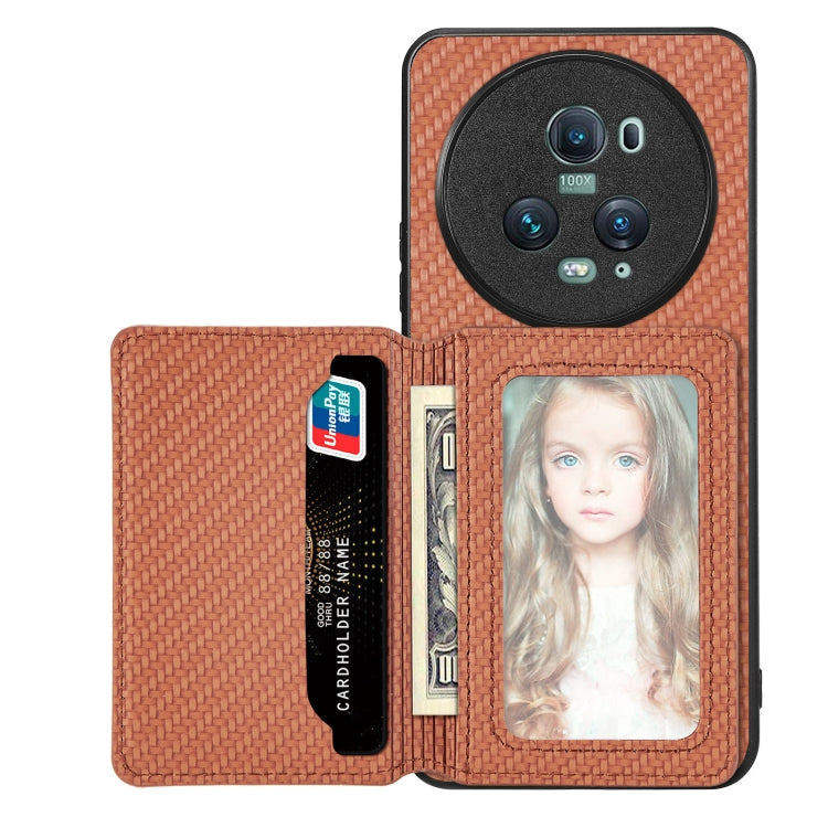 Carbon Fiber Magnetic Card Bag Phone Case – Magnetic, For Honor 80, For Honor Magic4 Lite, For Honor Magic5 Pro, For OPPO A16 For Honor Magic5 Pro Brown