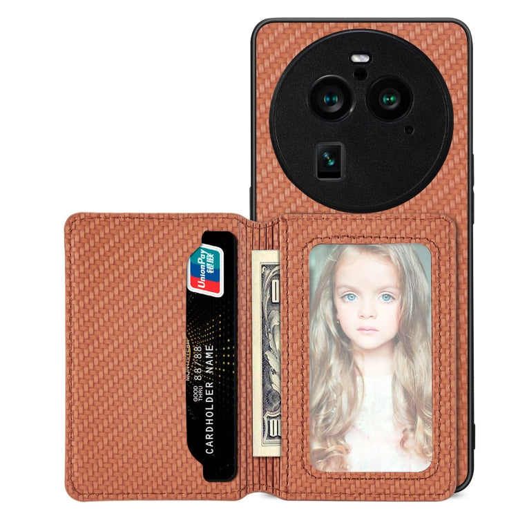 Carbon Fiber Magnetic Card Bag Phone Case – Magnetic, For OPPO A78, For OPPO A94 5G, For OPPO Find X6 Pro, For OPPO Find X6 For OPPO Find X6 Pro Brown
