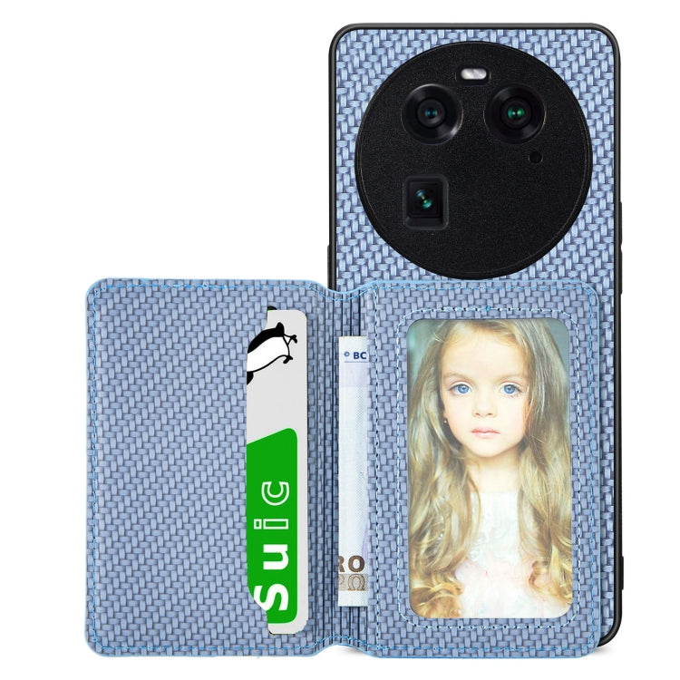 Carbon Fiber Magnetic Card Bag Phone Case – Magnetic, For OPPO A78, For OPPO A94 5G, For OPPO Find X6 Pro, For OPPO Find X6 For OPPO Find X6 Blue