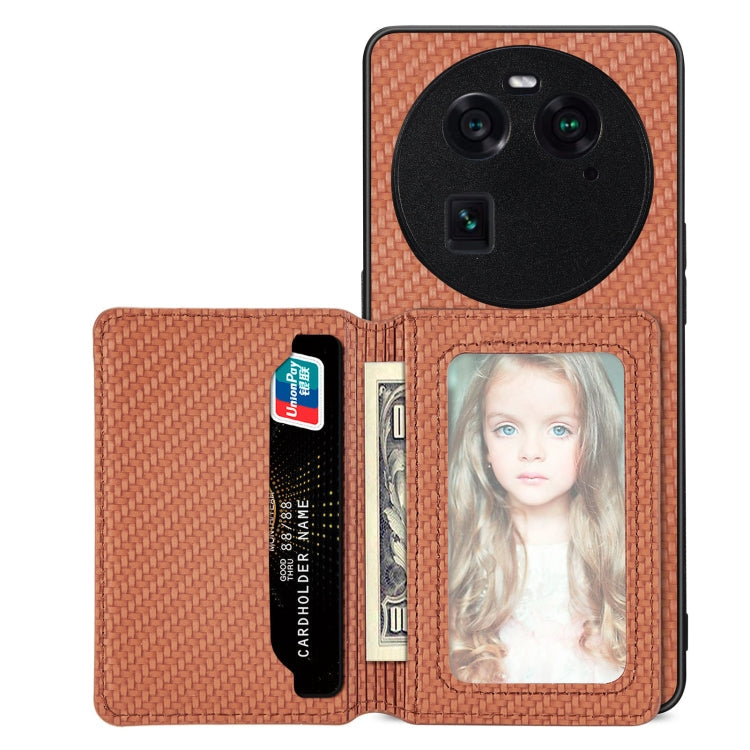 Carbon Fiber Magnetic Card Bag Phone Case – Magnetic, For OPPO A78, For OPPO A94 5G, For OPPO Find X6 Pro, For OPPO Find X6 For OPPO Find X6 Brown
