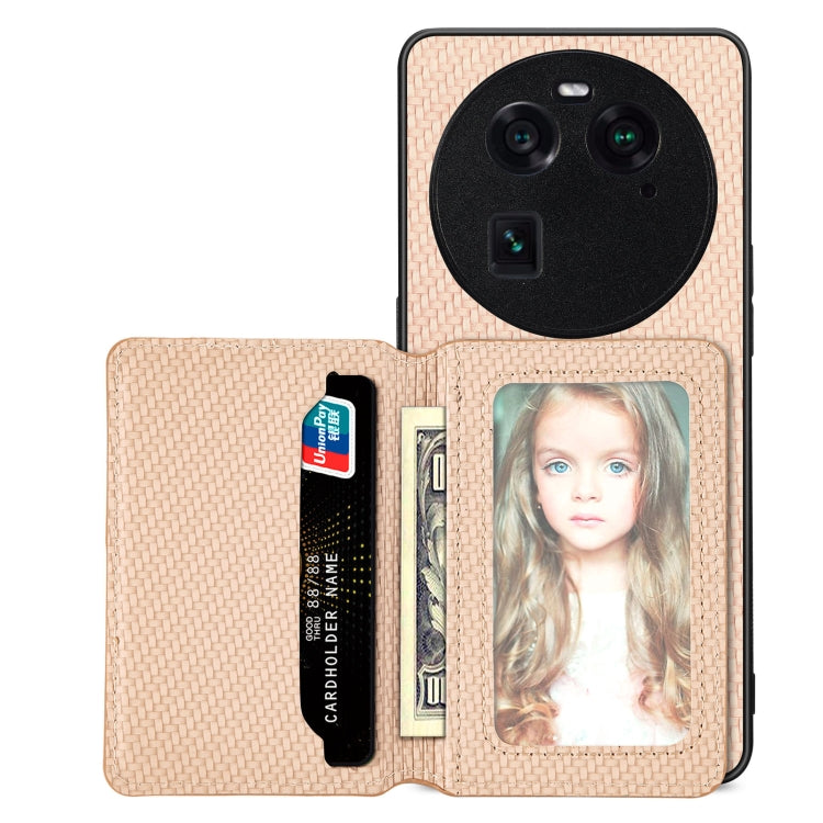 Carbon Fiber Magnetic Card Bag Phone Case – Magnetic, For OPPO A78, For OPPO A94 5G, For OPPO Find X6 Pro, For OPPO Find X6 For OPPO Find X6 Khaki