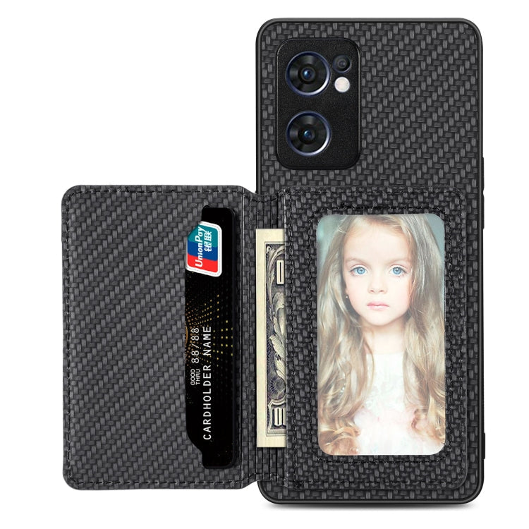 Carbon Fiber Magnetic Card Bag Phone Case – Magnetic, For OPPO Reno5 5G, For OPPO Reno7 5G, For OPPO Reno8 T 4G, For vivo X70 For OPPO Reno7 5G Black