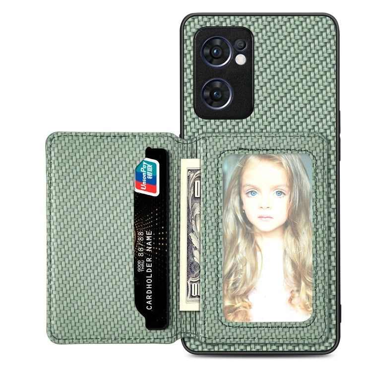 Carbon Fiber Magnetic Card Bag Phone Case – Magnetic, For OPPO Reno5 5G, For OPPO Reno7 5G, For OPPO Reno8 T 4G, For vivo X70 For OPPO Reno7 5G Green