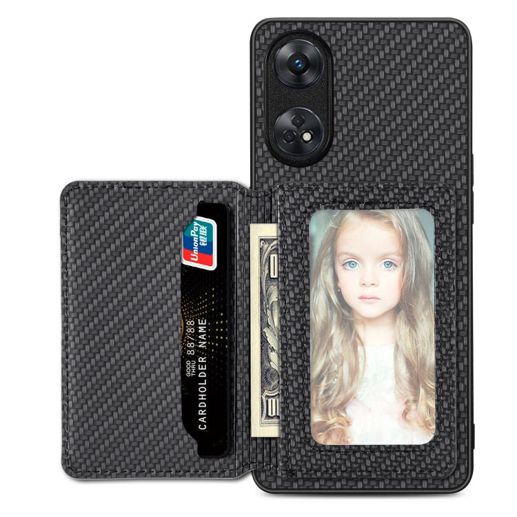 Carbon Fiber Magnetic Card Bag Phone Case – Magnetic, For OPPO Reno5 5G, For OPPO Reno7 5G, For OPPO Reno8 T 4G, For vivo X70 For OPPO Reno8 T 4G Black