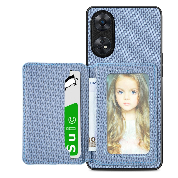 Carbon Fiber Magnetic Card Bag Phone Case – Magnetic, For OPPO Reno5 5G, For OPPO Reno7 5G, For OPPO Reno8 T 4G, For vivo X70 For OPPO Reno8 T 4G Blue