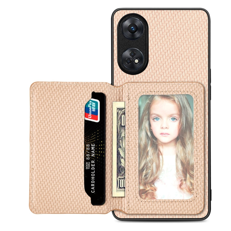 Carbon Fiber Magnetic Card Bag Phone Case – Magnetic, For OPPO Reno5 5G, For OPPO Reno7 5G, For OPPO Reno8 T 4G, For vivo X70 For OPPO Reno8 T 4G Khaki