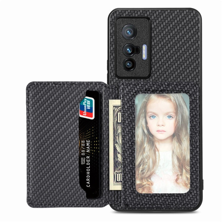 Carbon Fiber Magnetic Card Bag Phone Case – Magnetic, For OPPO Reno5 5G, For OPPO Reno7 5G, For OPPO Reno8 T 4G, For vivo X70 For vivo X70 Black
