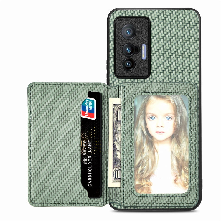 Carbon Fiber Magnetic Card Bag Phone Case – Magnetic, For OPPO Reno5 5G, For OPPO Reno7 5G, For OPPO Reno8 T 4G, For vivo X70 For vivo X70 Green