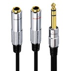JUNSUNMAY 6.35mm Male to Dual 6.35mm Female Stereo Audio Adapter, Length: 0.2m, Length: 0.2m Length: 0.2m