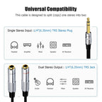 JUNSUNMAY 6.35mm Male to Dual 6.35mm Female Stereo Audio Adapter, Length: 0.2m, Length: 0.2m