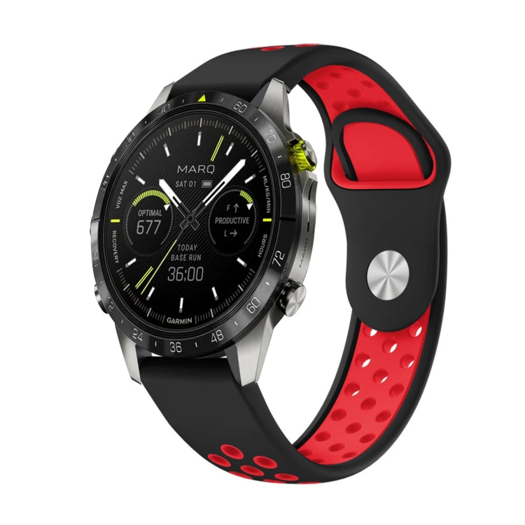 Watch Band – Silicone (22mm) #14 For Garmin MARQ Athlete Gen 2 Black+Red