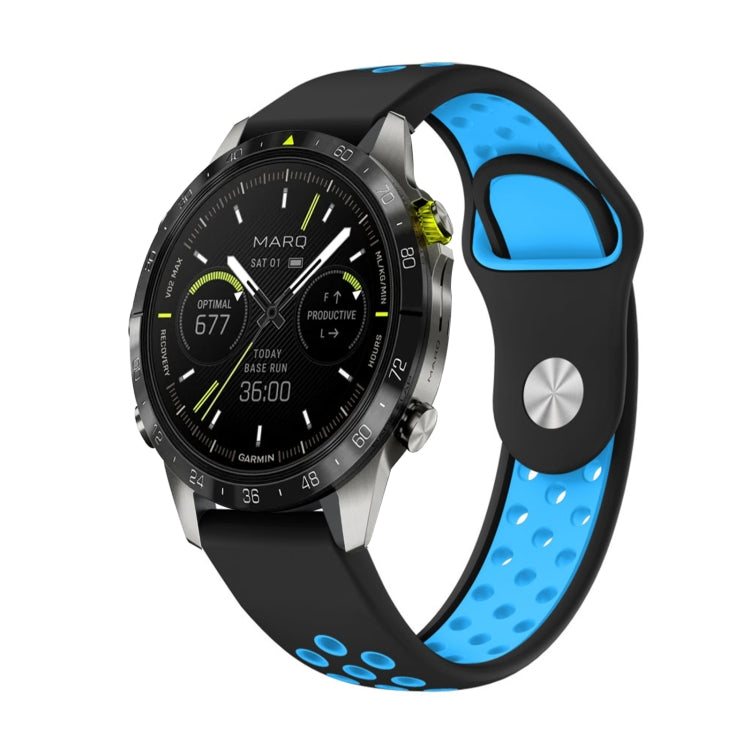 Watch Band – Silicone (22mm) #14 For Garmin MARQ Athlete Gen 2 Black+Blue