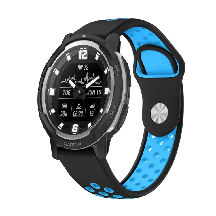 Watch Band – Silicone (22mm) #14 For Garmin Instinct Crossover Black+Blue