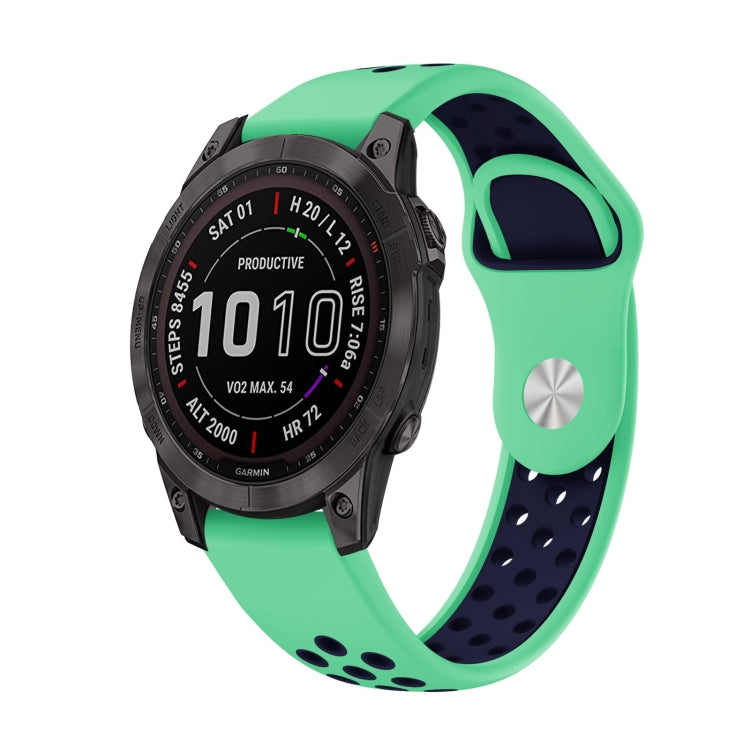 Watch Band – Silicone (22mm) #11 For Garmin Fenix 7 Sapphire Solar Mint Green+Midnight Blue