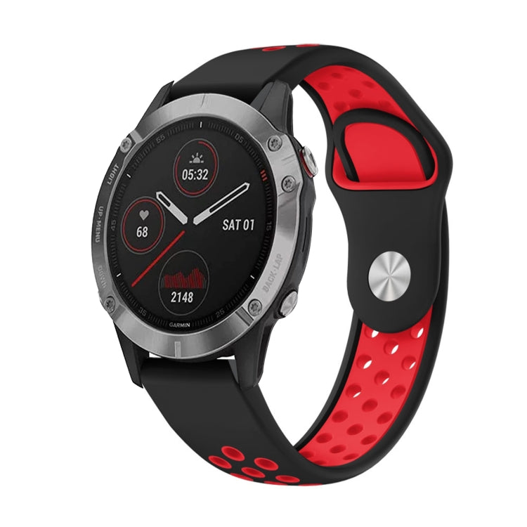 Watch Band – GPS, Silicone (22mm) #3 For Garmin Fenix 6 GPS Black+Red