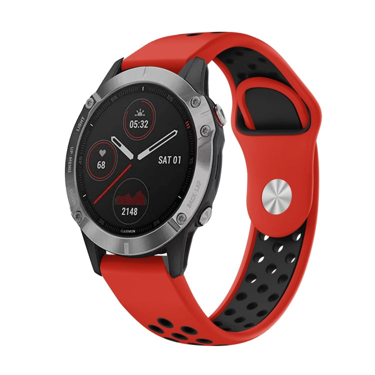 Watch Band – GPS, Silicone (22mm) #3 For Garmin Fenix 6 GPS Red+Black