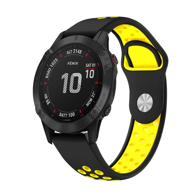 Watch Band – GPS, Silicone (22mm) #3 For Garmin Fenix 6 Pro GPS Black+Yellow