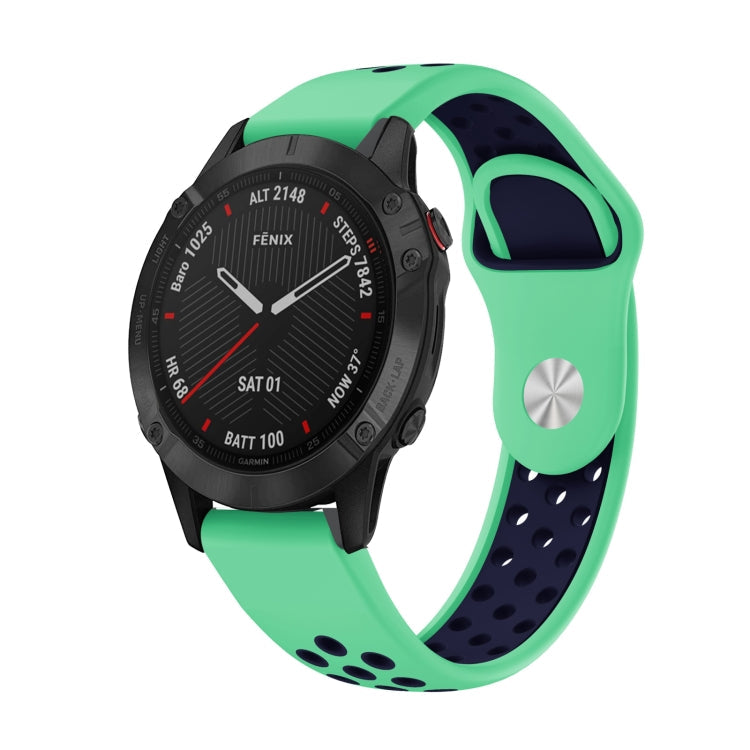 Watch Band – GPS, Silicone (22mm) #4 For Garmin Fenix 6 Sapphire GPS Mint Green+Midnight Blue