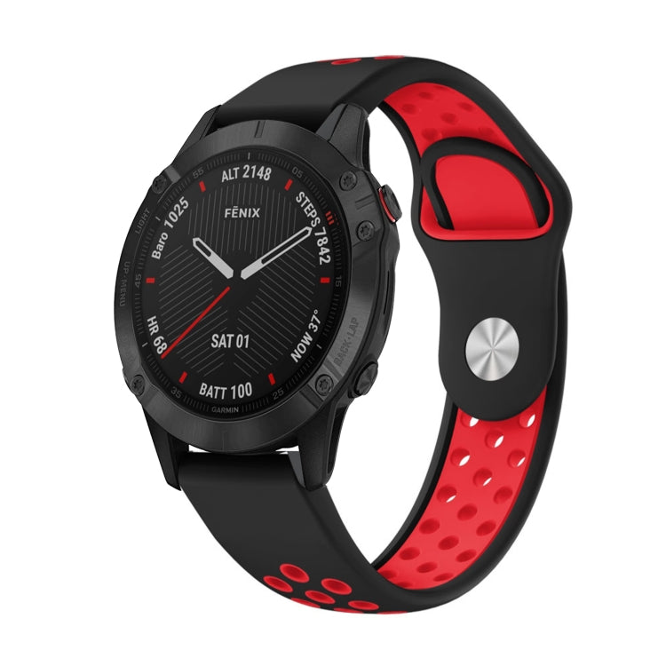 Watch Band – GPS, Silicone (22mm) #4 For Garmin Fenix 6 Sapphire GPS Black+Red
