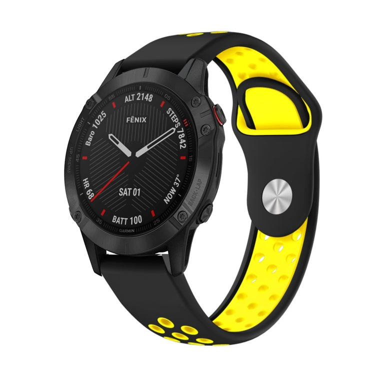 Watch Band – GPS, Silicone (22mm) #4 For Garmin Fenix 6 Sapphire GPS Black+Yellow