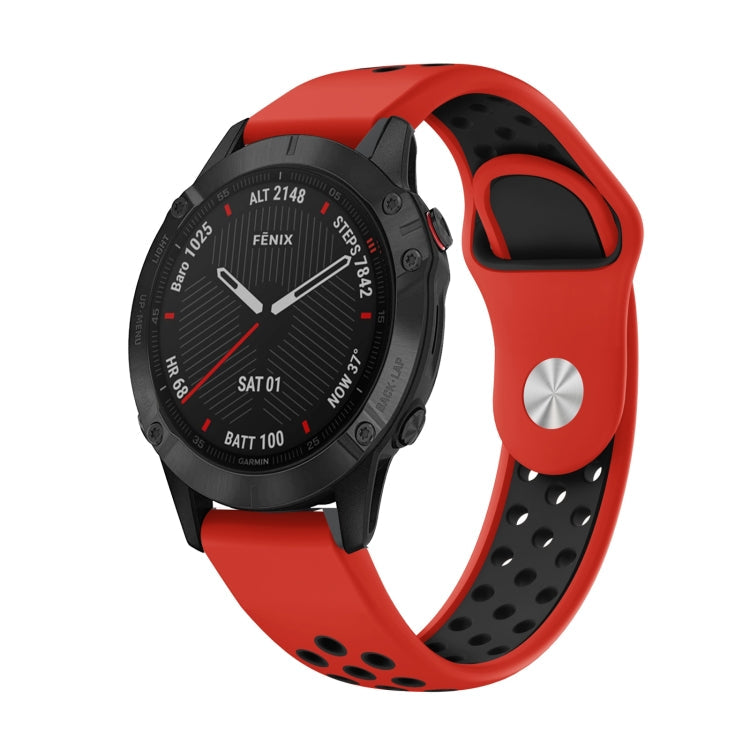 Watch Band – GPS, Silicone (22mm) #4 For Garmin Fenix 6 Sapphire GPS Red+Black