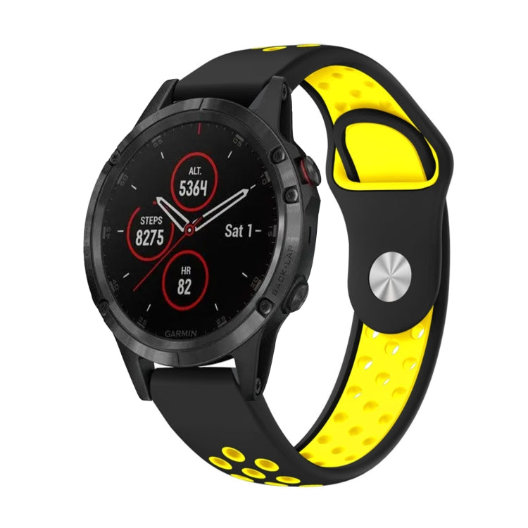 Watch Band – Silicone (22mm) #16 For Garmin Fenix 5 Plus Black+Yellow