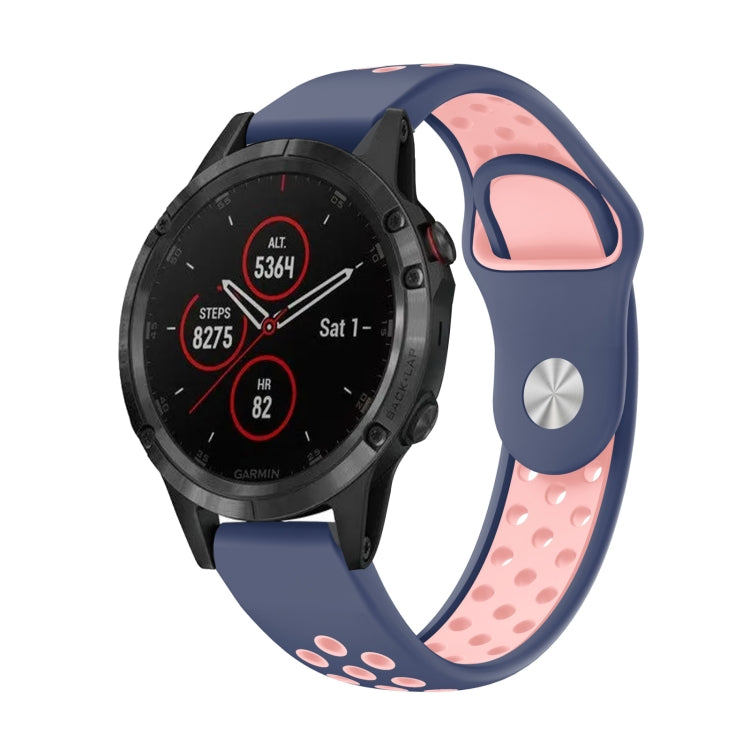 Watch Band – Silicone (22mm) #16 For Garmin Fenix 5 Plus Midnight Blue+Pink