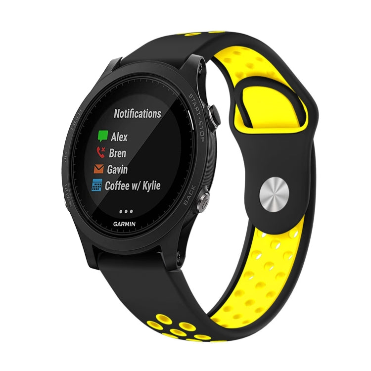 Watch Band – Silicone (22mm) #18 For Garmin Forerunner 935 Black+Yellow