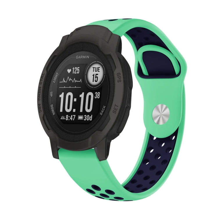 22mm Sports Breathable Silicone Watch Band, For Garmin Forerunner 965, For Garmin Instinct 2 For Garmin Instinct 2 Mint Green+Midnight Blue