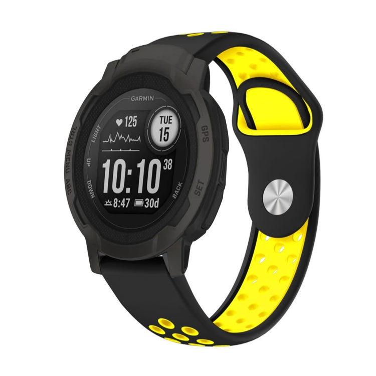 22mm Sports Breathable Silicone Watch Band, For Garmin Forerunner 965, For Garmin Instinct 2 For Garmin Instinct 2 Black+Yellow