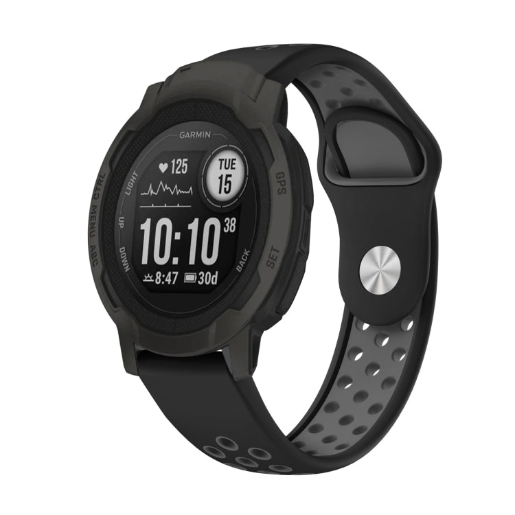 22mm Sports Breathable Silicone Watch Band, For Garmin Forerunner 965, For Garmin Instinct 2 For Garmin Instinct 2 Black+Grey