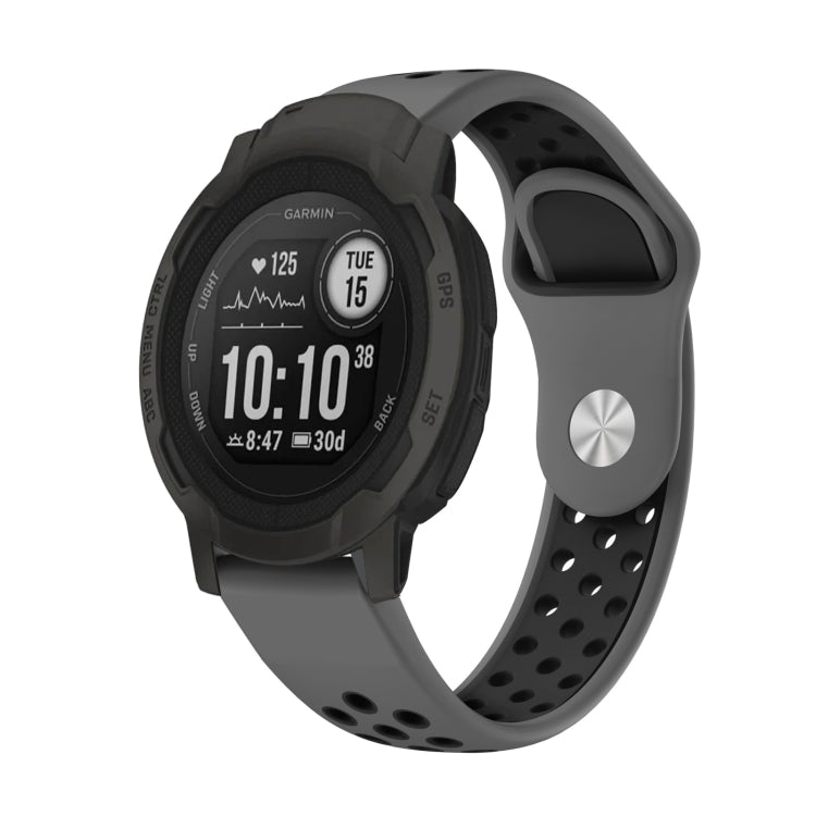 22mm Sports Breathable Silicone Watch Band, For Garmin Forerunner 965, For Garmin Instinct 2 For Garmin Instinct 2 Grey+Black