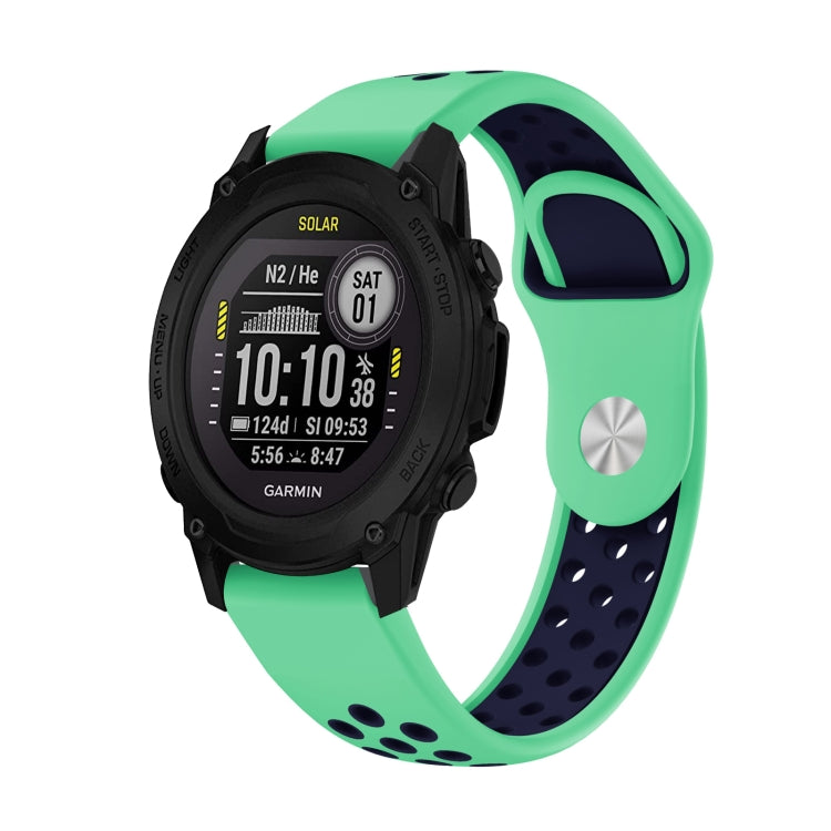 Watch Band – Silicone (22mm) #10 For Garmin Descent G1 Mint Green+Midnight Blue
