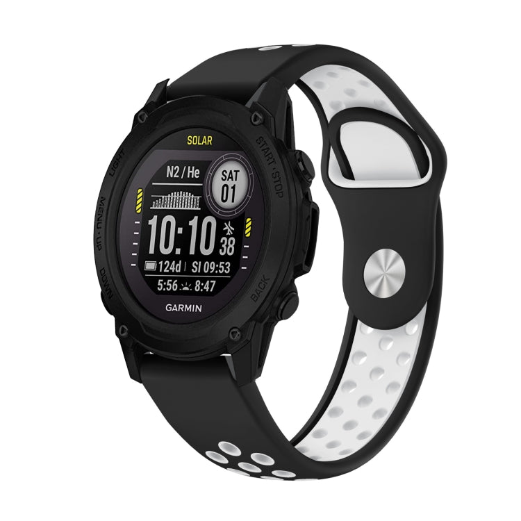 Watch Band – Silicone (22mm) #10 For Garmin Descent G1 Black+White