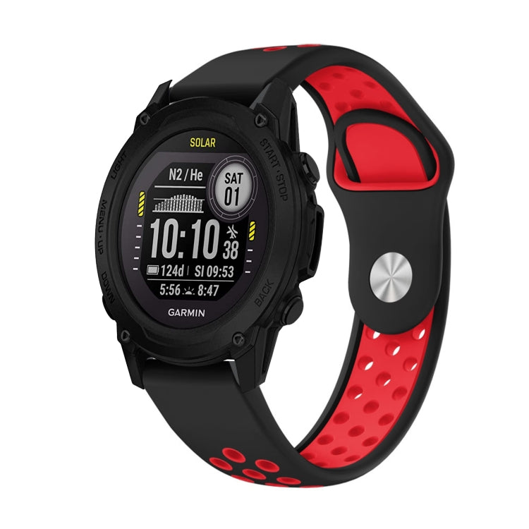 Watch Band – Silicone (22mm) #10 For Garmin Descent G1 Black+Red