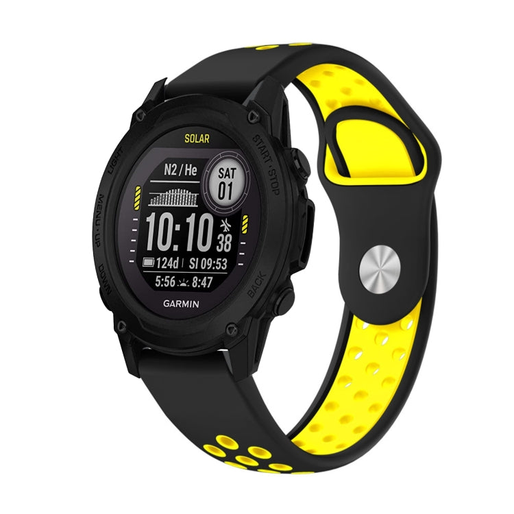 Watch Band – Silicone (22mm) #10 For Garmin Descent G1 Black+Yellow