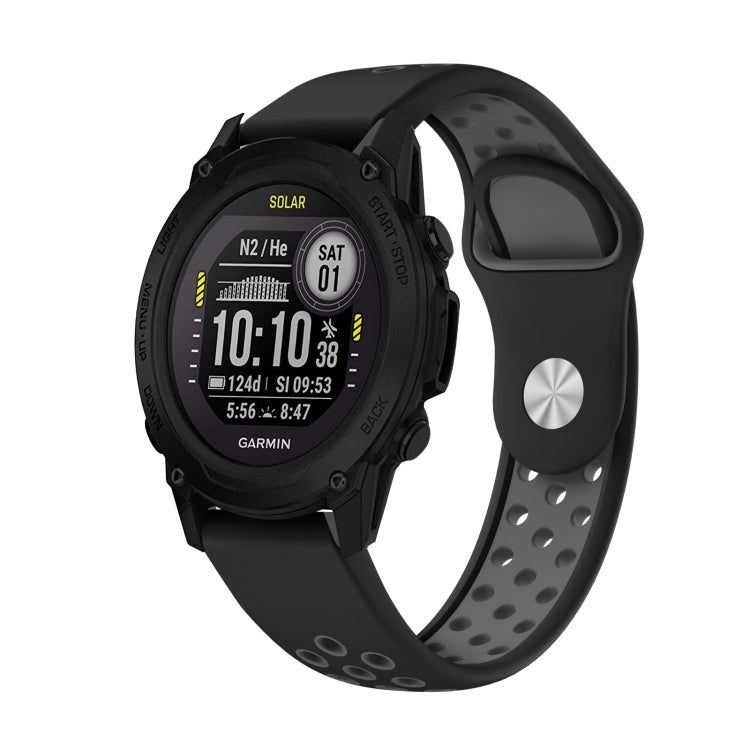 Watch Band – Silicone (22mm) #10 For Garmin Descent G1 Black+Grey