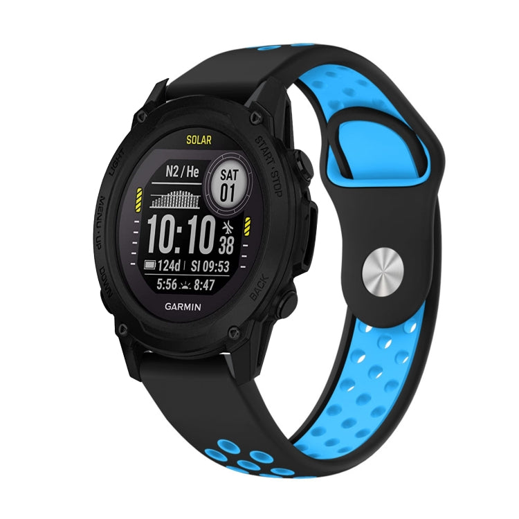 Watch Band – Silicone (22mm) #10 For Garmin Descent G1 Black+Blue