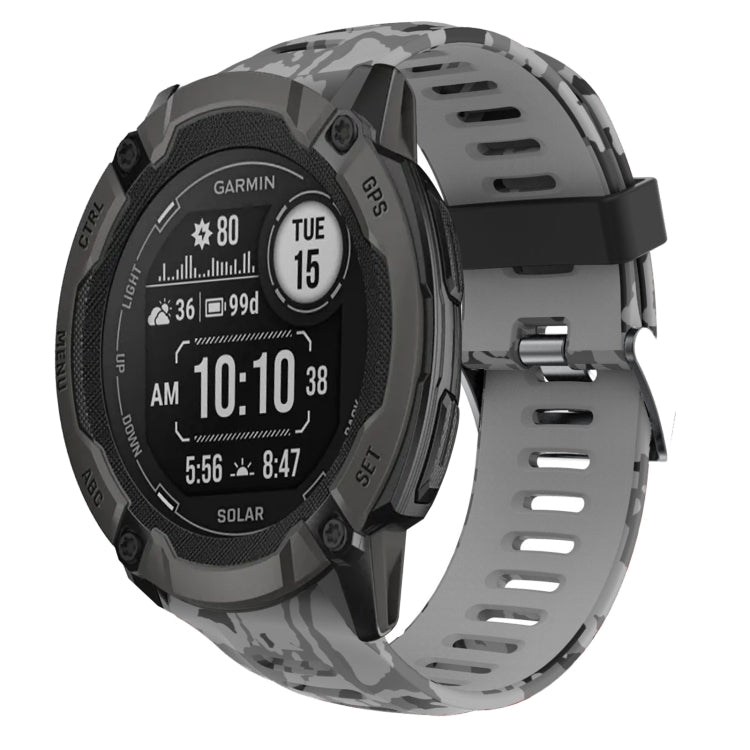 Watch Band – Silicone (26mm) #9 For Garmin Instinct 2X Solar Grey+Army Camouflage