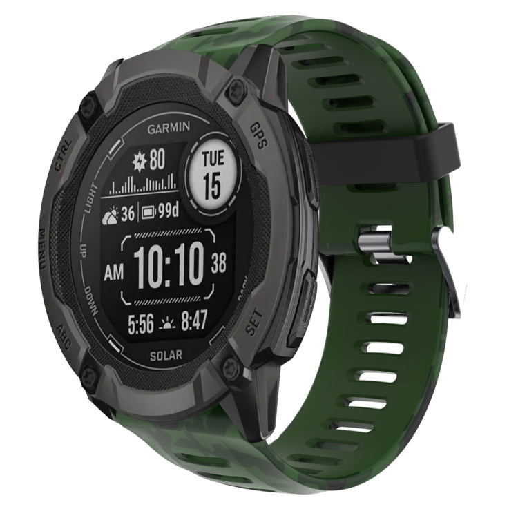 Watch Band – Silicone (26mm) #9 For Garmin Instinct 2X Solar Army Green+Army Camouflage