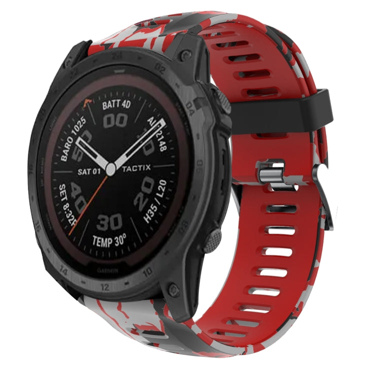 Watch Band – Silicone (26mm) #9 For Garmin Tactix 7 Pro Red+Army Camouflage