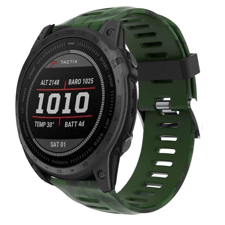 Watch Band – Silicone (26mm) #9 For Garmin Tactix 7 Army Green+Army Camouflage