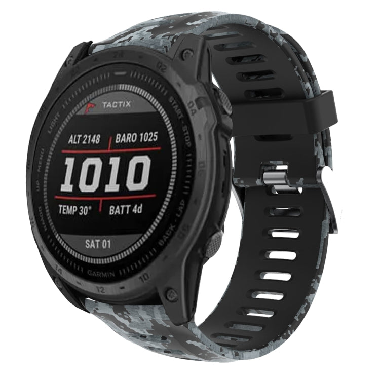 Watch Band – Silicone (26mm) #11 For Garmin Fenix 7X Black+Digital Camouflage
