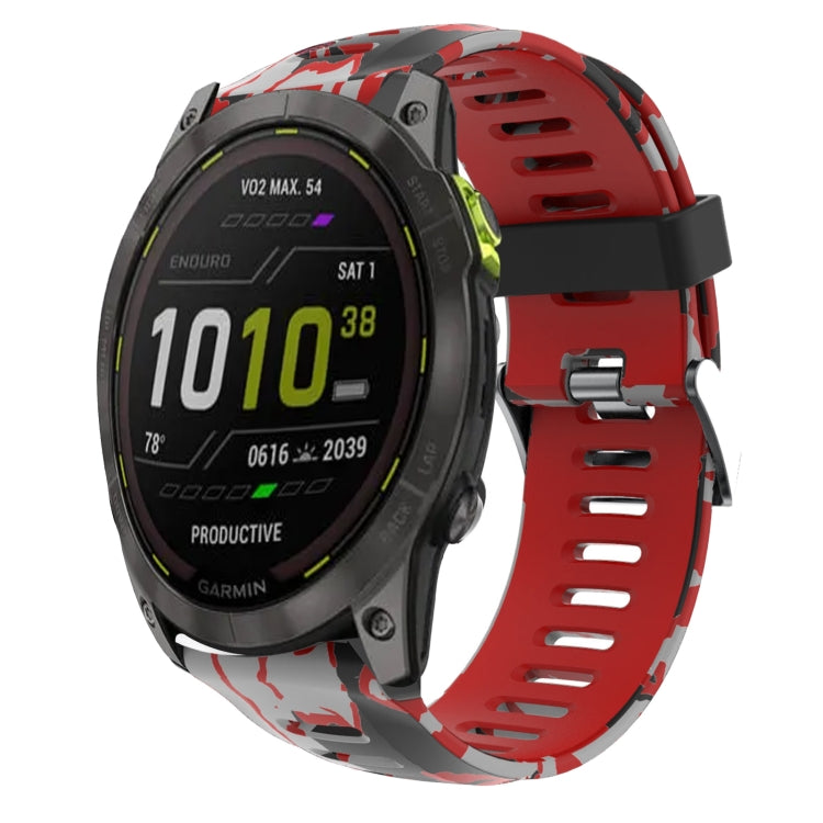 Watch Band – Silicone (26mm) #11 For Garmin Enduro 2 Red+Army Camouflage