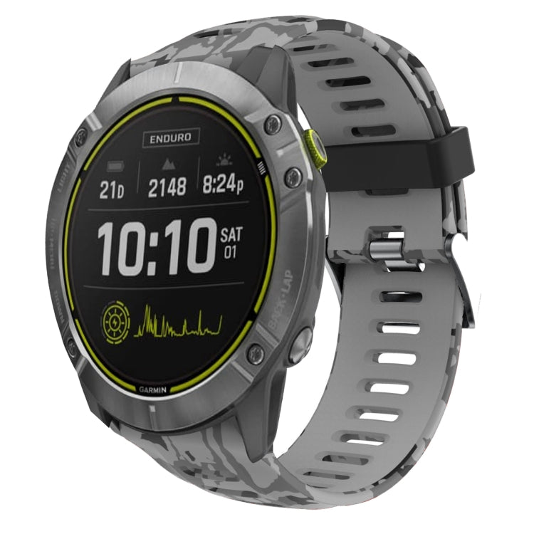 Watch Band – Silicone (26mm) #10 For Garmin Enduro Grey+Army Camouflage