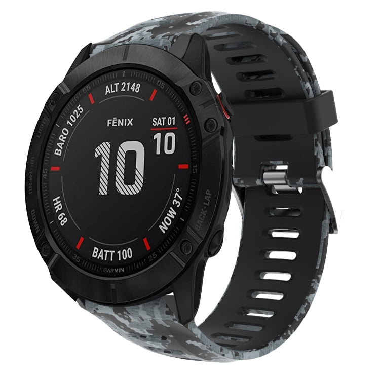Watch Band – Silicone (26mm) #10 For Garmin Fenix 6X Black+Digital Camouflage