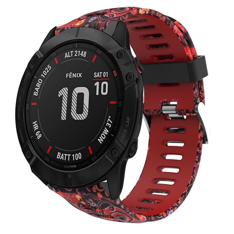 Watch Band – Silicone (26mm) #10 For Garmin Fenix 6X Red+Jellyfish Camouflage