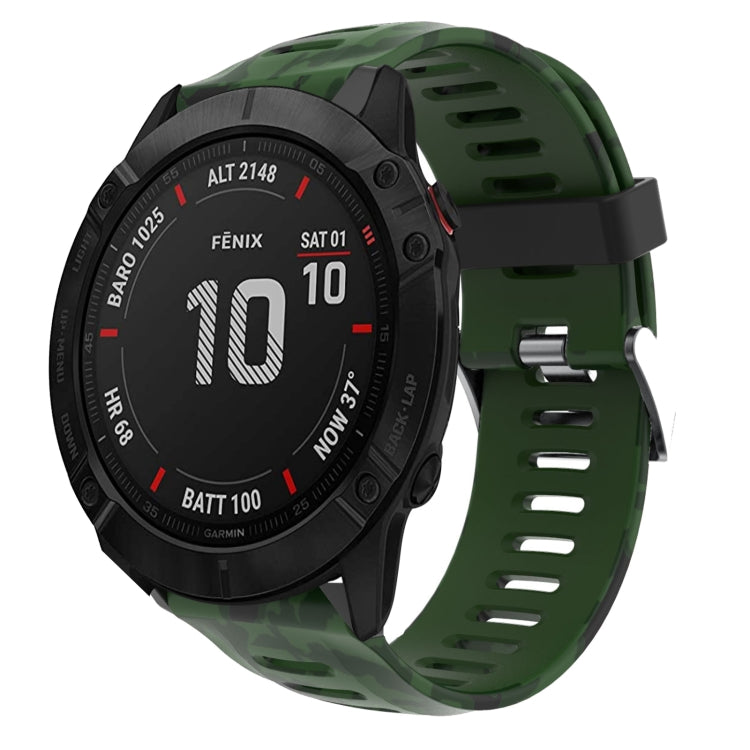 Watch Band – Silicone (26mm) #10 For Garmin Fenix 6X Army Green+Army Camouflage