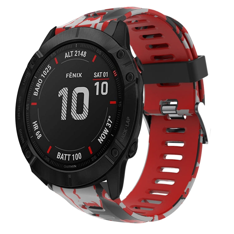 Watch Band – Silicone (26mm) #10 For Garmin Fenix 6X Pro Red+Army Camouflage